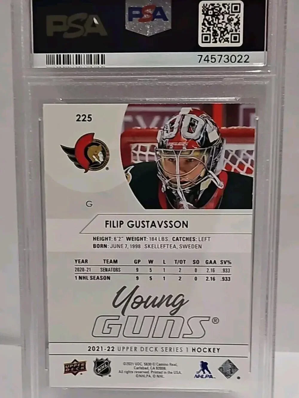 2021 Upper Deck Filip Gustavsson Young Guns #225 - Mint Condition
